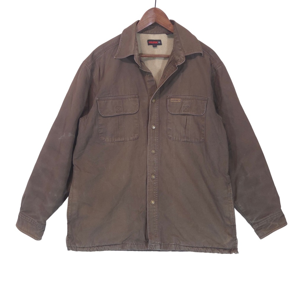 Wolverine Canvas Fleece Workwear Jacket Mens L Brown Gorpcore Chore Durable